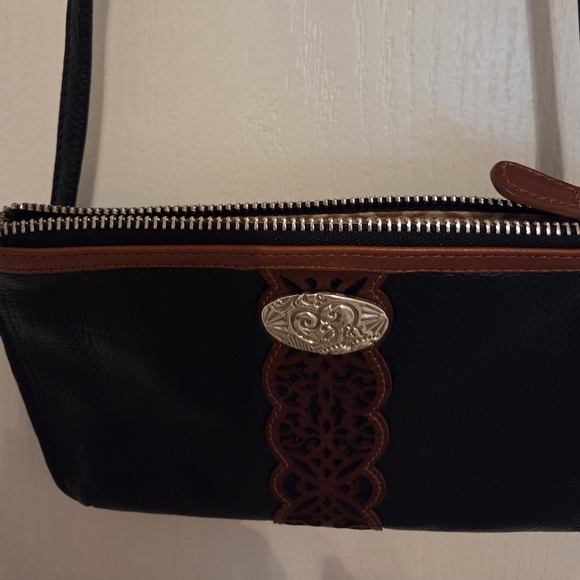 Brighton Gypsy Lace Navy Blue and Brown Crossbody Bag with Silver Emblem - Picture 8 of 9